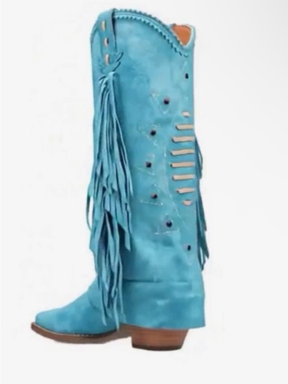 Turquoise Fringe Leather Suede Women's Western Boot - Picture 4 of 7